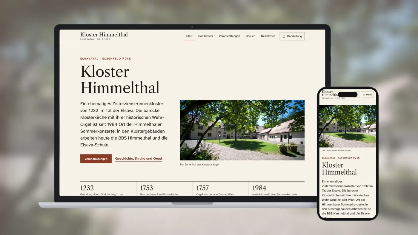 Kloster Himmelthal – Website mit Teamkalender und Newsletter
